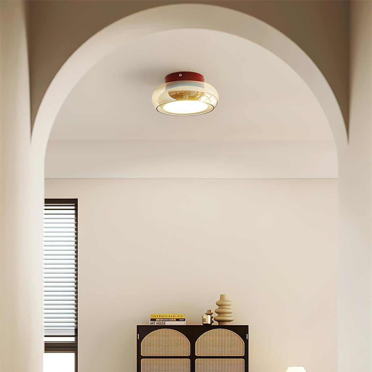 Plafondlamp Cognac Glas Metaal Rood Accent 3 Lichtkleuren LED Woonkamer Slaapkamer Luxe | Sansoti