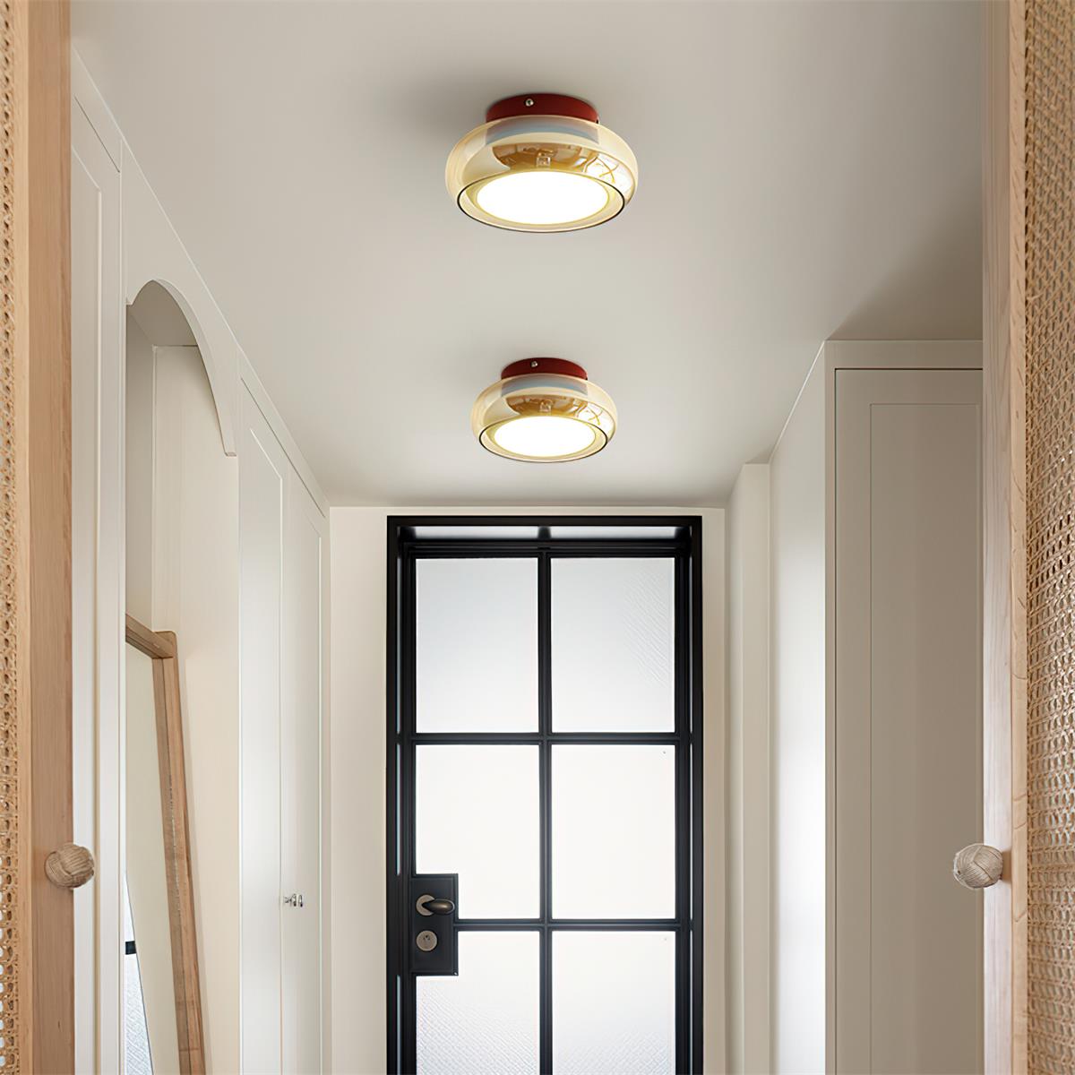 Plafondlamp Cognac Glas Metaal Rood Accent 3 Lichtkleuren LED Woonkamer Slaapkamer Luxe | Sansoti