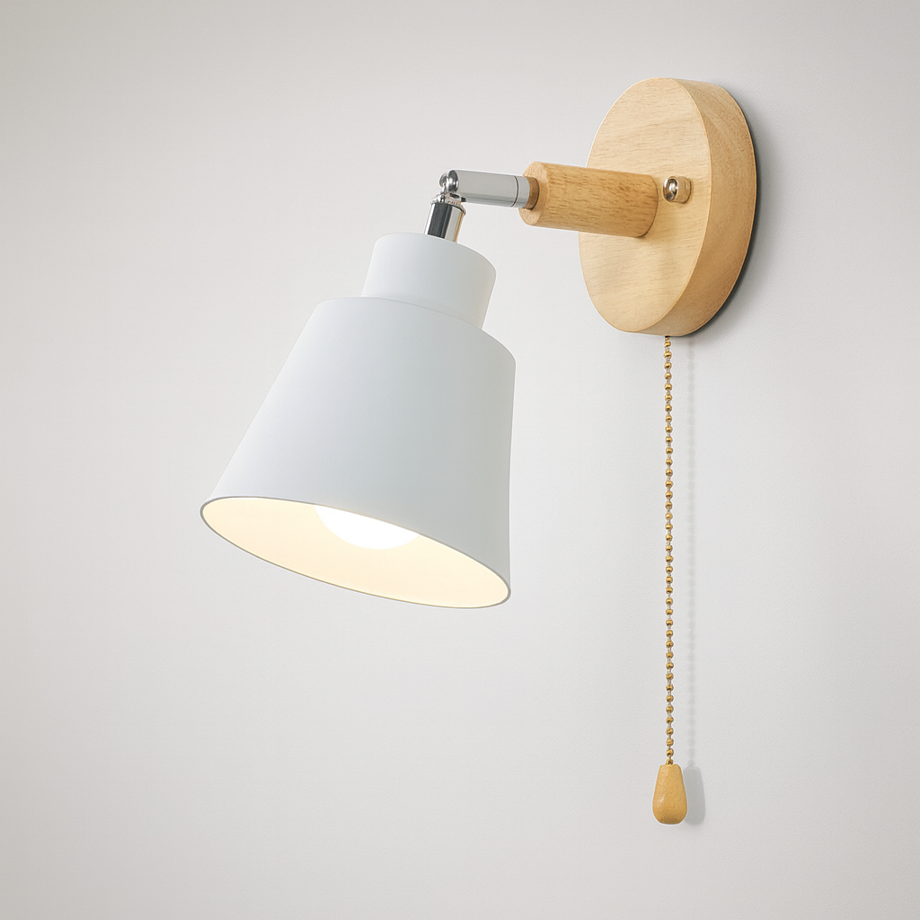 Wandlamp Metaal Hout Trekschakelaar 180° Draaibaar E27 Leeslamp Slaapkamer | Sansoti