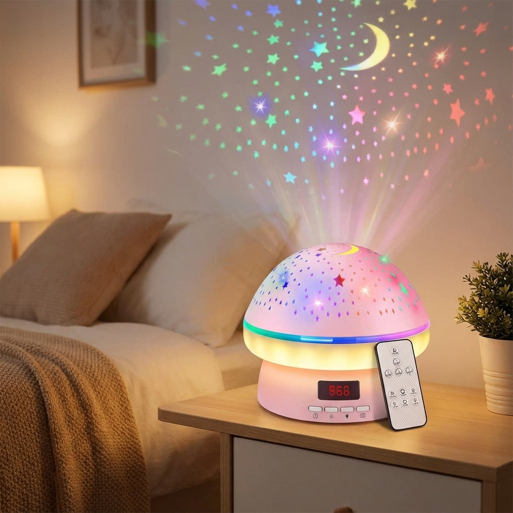 Roterende Sterrenhemel Projector met Oplaadbare Accu Nachtlamp LED Meerkleurig Timer Sfeerlicht Kinderkamer | Sansoti