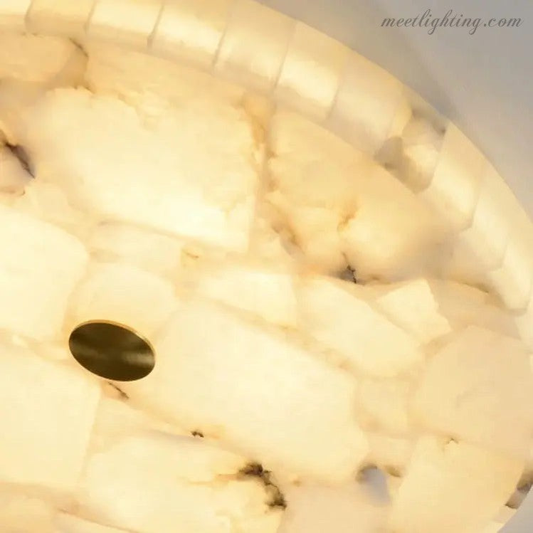 Okrągła lampa sufitowa z alabastru 40-60 cm, mosiądz, LED, ciepła biel, ściemniana, do salonu, jadalni, sypialni, korytarza i holu | Sansoti