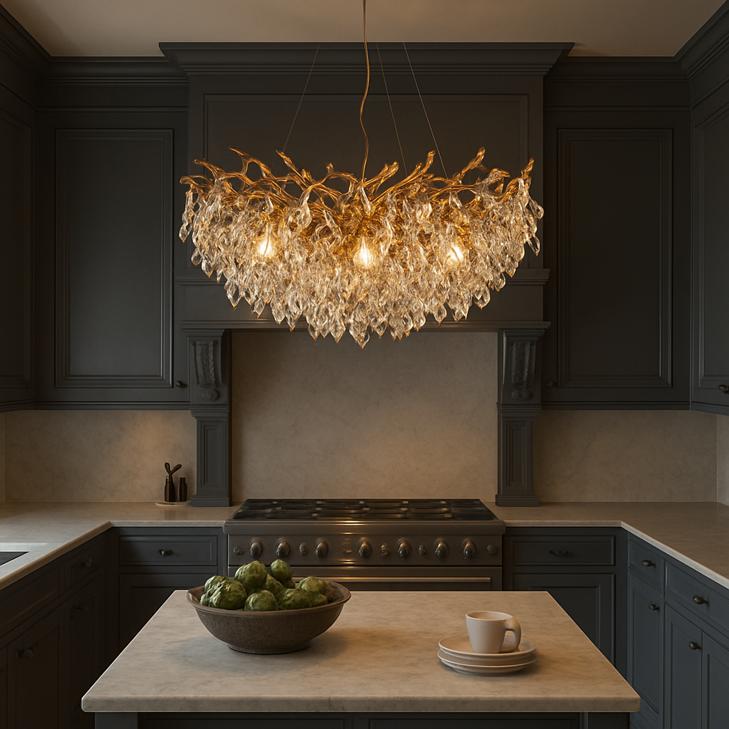 Lustre rond en cristal Ø80 cm cristal aluminium or salle à manger plafonnier luxe éclairage design moderne | Restfield