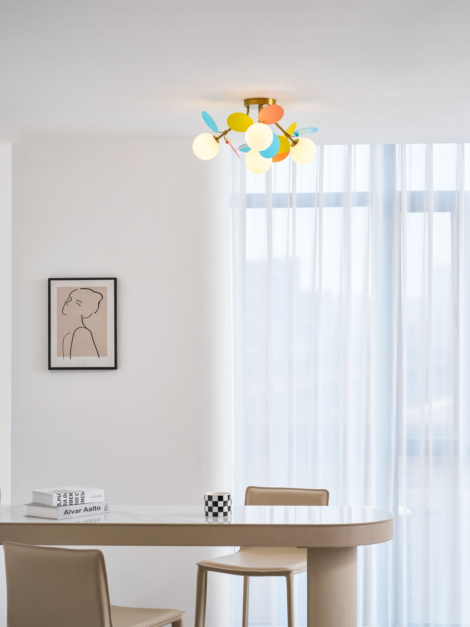 Ronde Plafondlamp met Acryl Bladeren – Macaron Pastelkleuren – 1, 4, 6 of 8 Lichtpunten – G9 Fitting – Scandinavisch Design voor Kinderkamer, Woonkamer en Kantoor | Sansoti
