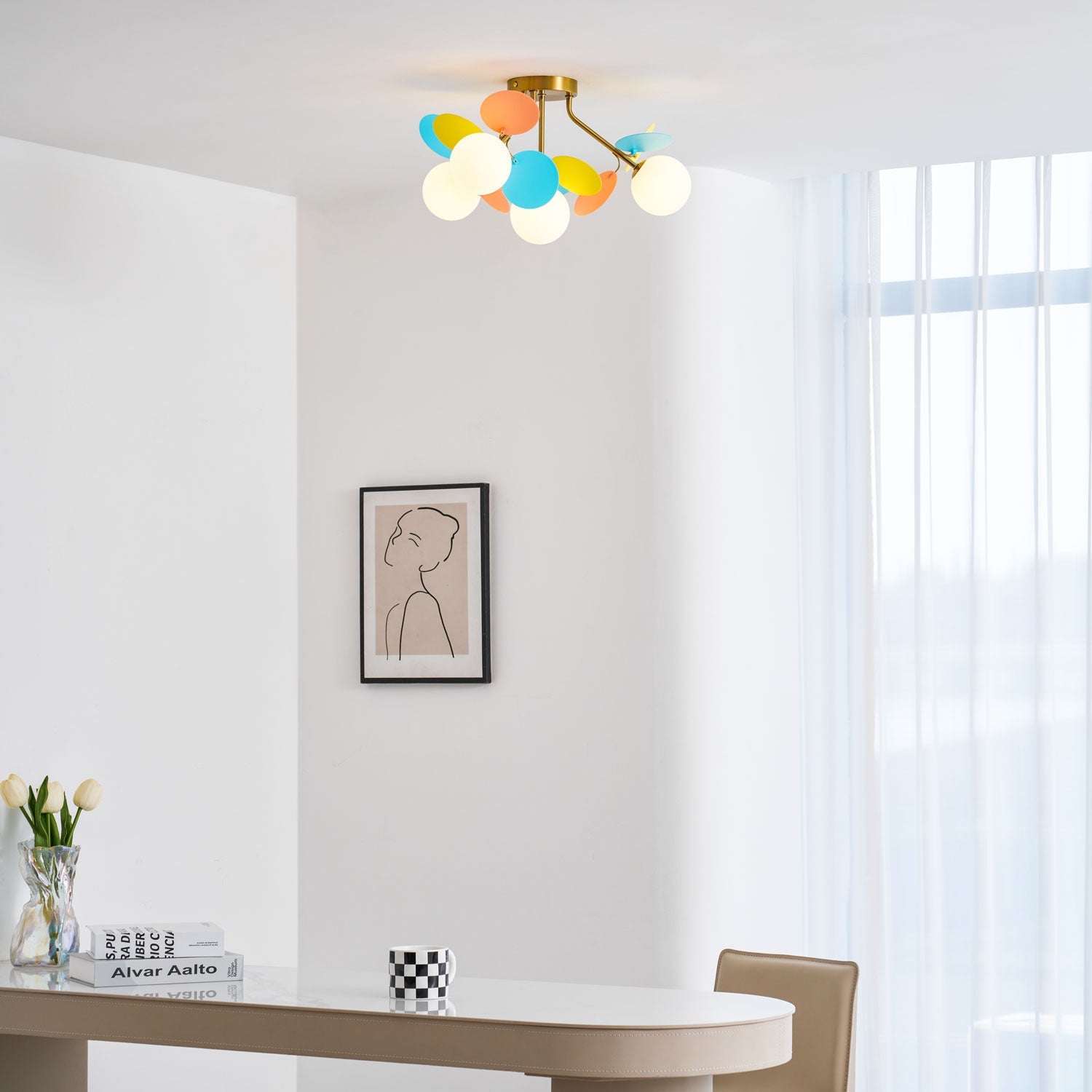 Ronde Plafondlamp met Acryl Bladeren – Macaron Pastelkleuren – 1, 4, 6 of 8 Lichtpunten – G9 Fitting – Scandinavisch Design voor Kinderkamer, Woonkamer en Kantoor | Sansoti