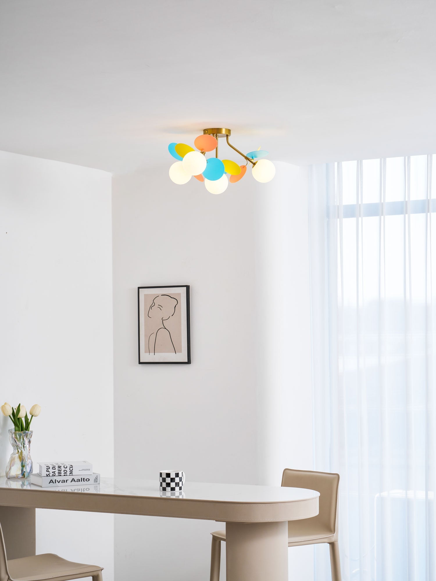 Ronde Plafondlamp met Acryl Bladeren – Macaron Pastelkleuren – 1, 4, 6 of 8 Lichtpunten – G9 Fitting – Scandinavisch Design voor Kinderkamer, Woonkamer en Kantoor | Sansoti