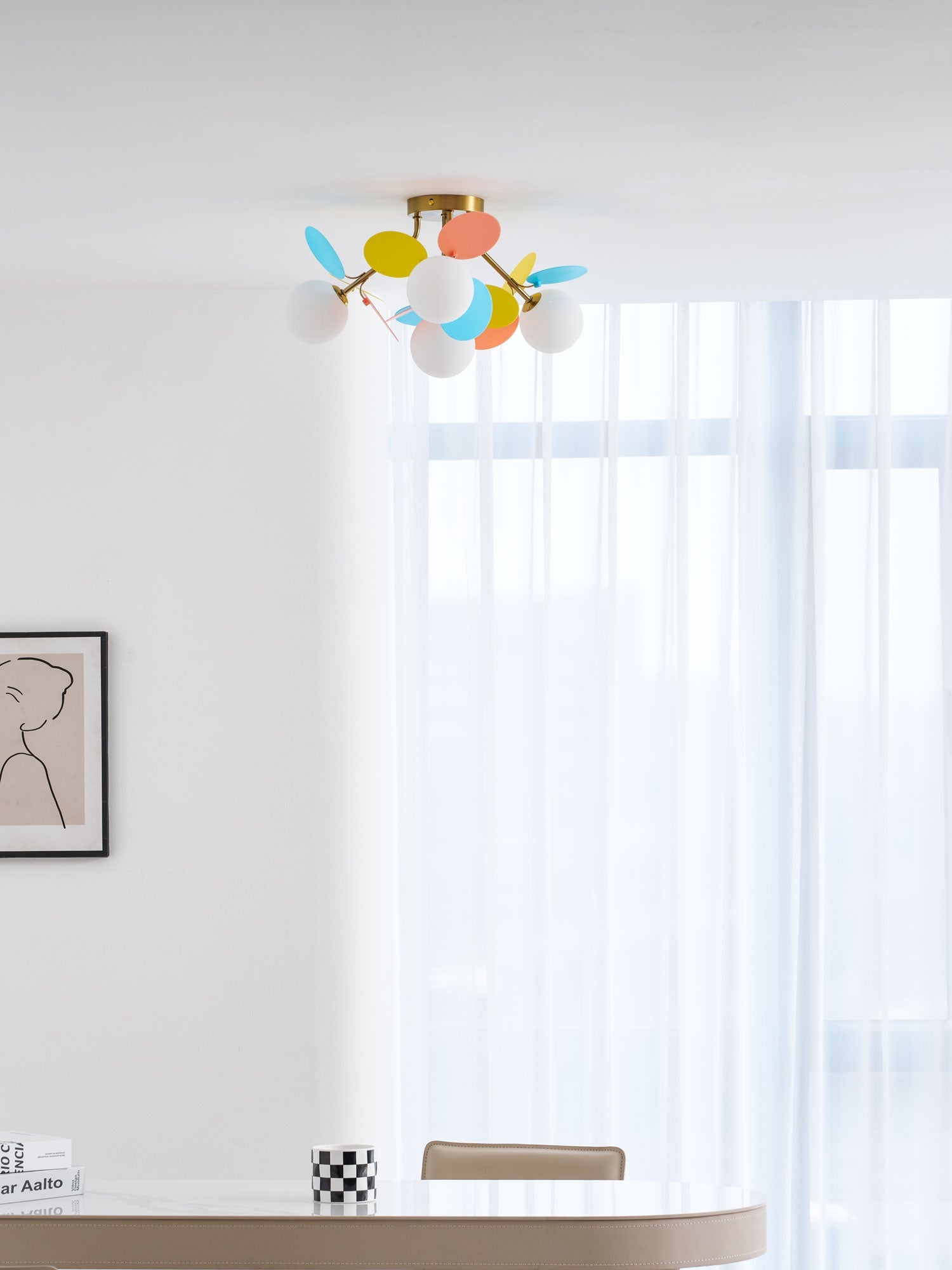 Ronde Plafondlamp met Acryl Bladeren – Macaron Pastelkleuren – 1, 4, 6 of 8 Lichtpunten – G9 Fitting – Scandinavisch Design voor Kinderkamer, Woonkamer en Kantoor | Sansoti