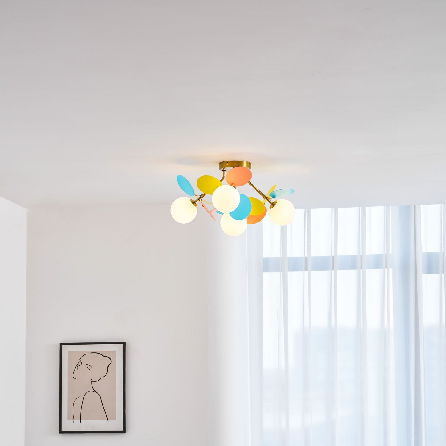 Ronde Plafondlamp met Acryl Bladeren – Macaron Pastelkleuren – 1, 4, 6 of 8 Lichtpunten – G9 Fitting – Scandinavisch Design voor Kinderkamer, Woonkamer en Kantoor | Sansoti