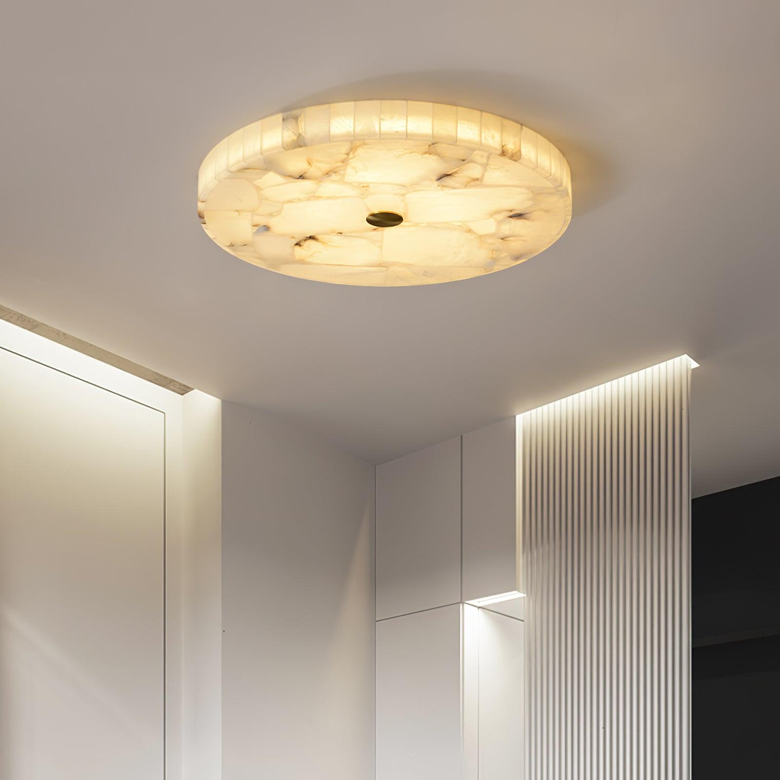 Ronde Plafondlamp Albast Mozaïek ø40cm Natuursteen Dimbaar Geïntegreerde LED Warm Wit 3000K Plafondverlichting Scandinavisch Design Woon- Slaapkamer Eetkamer Entree Inbouwlamp | Sansoti