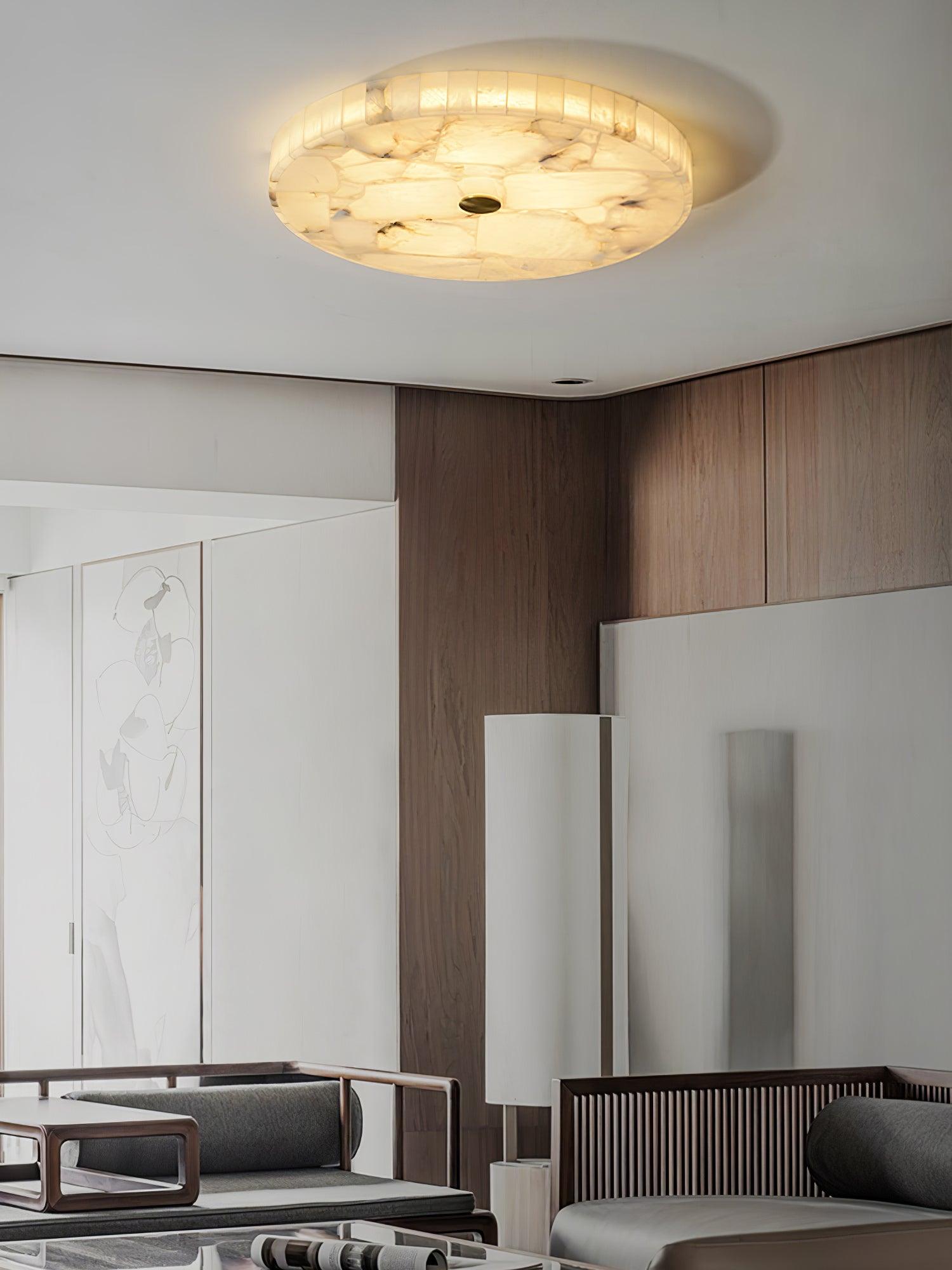 Ronde Plafondlamp Albast Mozaïek ø40cm Natuursteen Dimbaar Geïntegreerde LED Warm Wit 3000K Plafondverlichting Scandinavisch Design Woon- Slaapkamer Eetkamer Entree Inbouwlamp | Sansoti