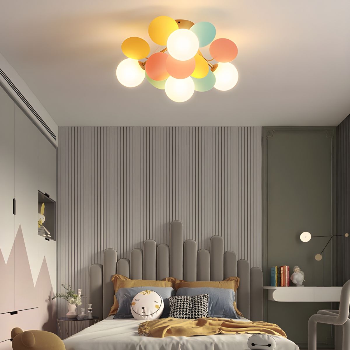 Ronde Plafondlamp met Acryl Bladeren – Macaron Pastelkleuren – 1, 4, 6 of 8 Lichtpunten – G9 Fitting – Scandinavisch Design voor Kinderkamer, Woonkamer en Kantoor | Sansoti