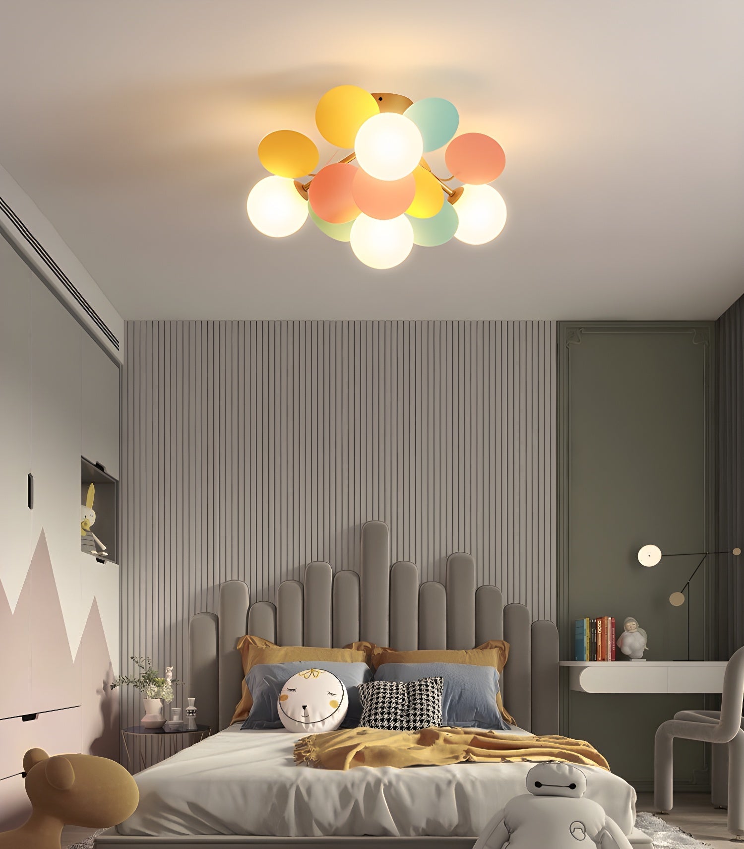 Ronde Plafondlamp met Acryl Bladeren – Macaron Pastelkleuren – 1, 4, 6 of 8 Lichtpunten – G9 Fitting – Scandinavisch Design voor Kinderkamer, Woonkamer en Kantoor | Sansoti