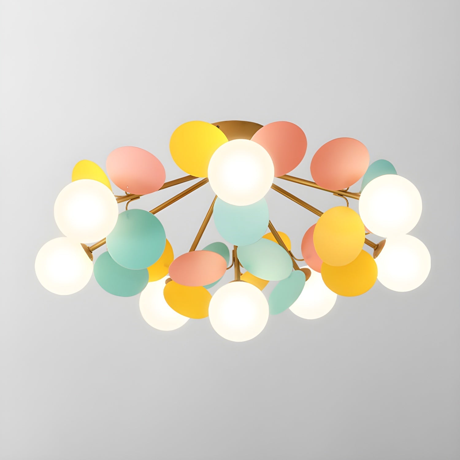 Ronde Plafondlamp met Acryl Bladeren – Macaron Pastelkleuren – 1, 4, 6 of 8 Lichtpunten – G9 Fitting – Scandinavisch Design voor Kinderkamer, Woonkamer en Kantoor | Sansoti