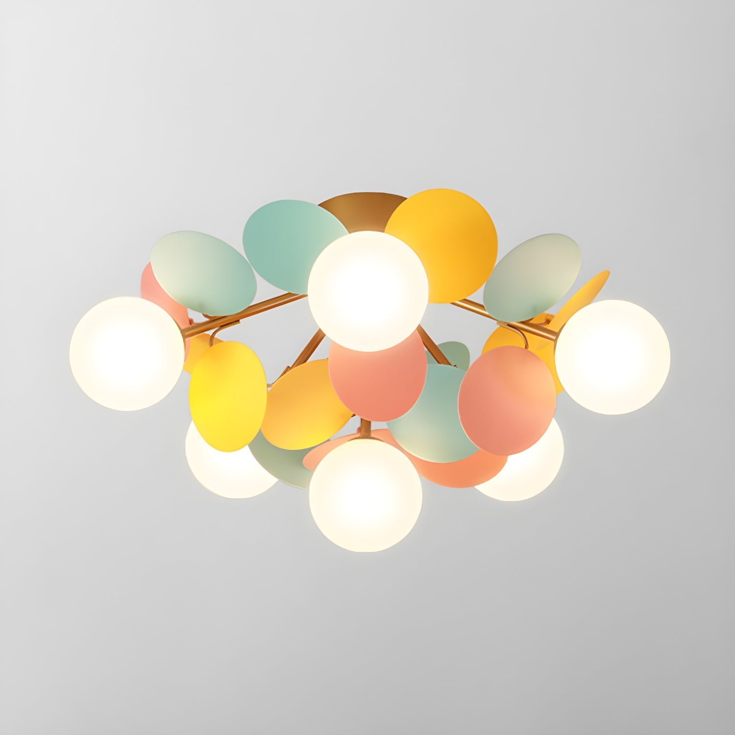 Ronde Plafondlamp met Acryl Bladeren – Macaron Pastelkleuren – 1, 4, 6 of 8 Lichtpunten – G9 Fitting – Scandinavisch Design voor Kinderkamer, Woonkamer en Kantoor | Sansoti
