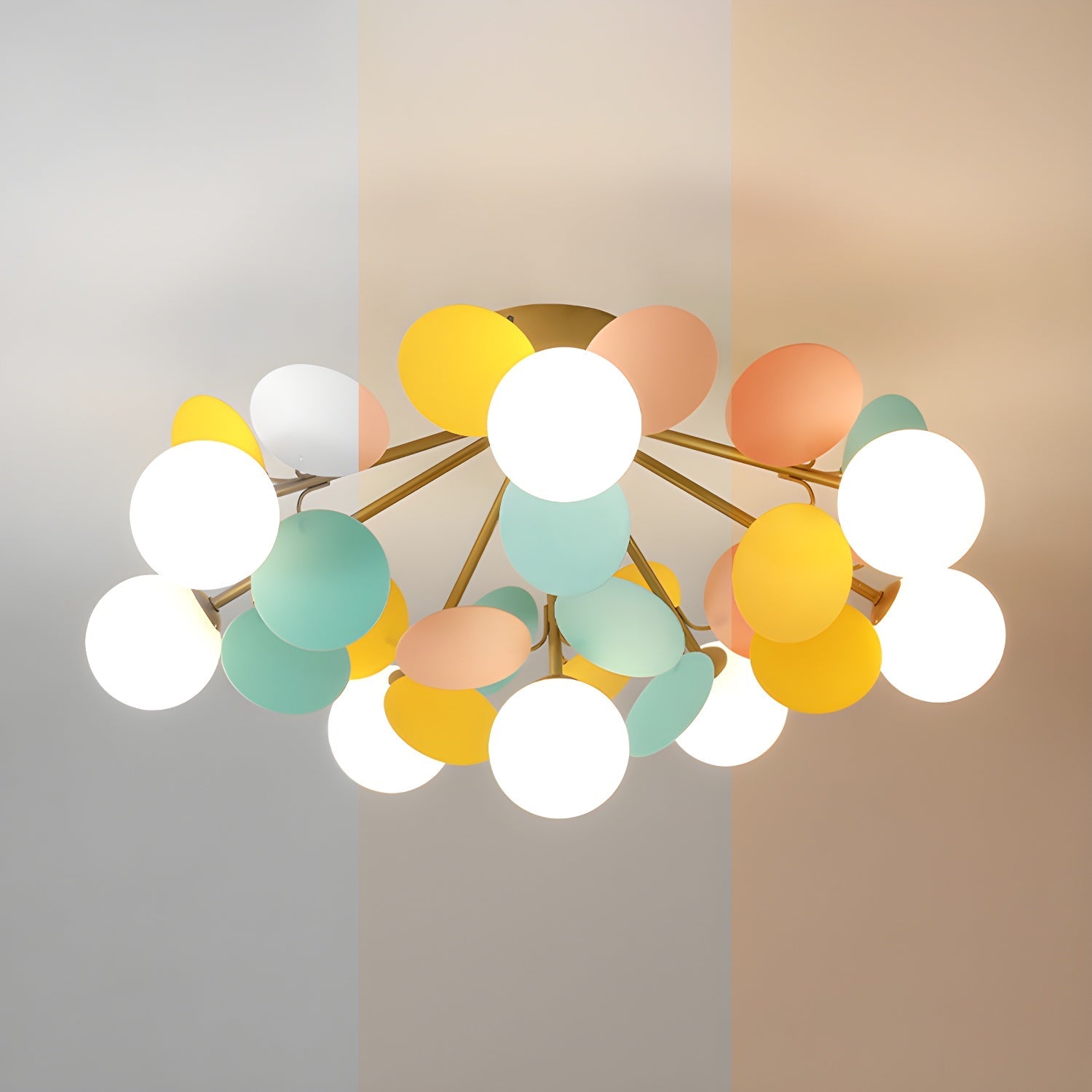 Ronde Plafondlamp met Acryl Bladeren – Macaron Pastelkleuren – 1, 4, 6 of 8 Lichtpunten – G9 Fitting – Scandinavisch Design voor Kinderkamer, Woonkamer en Kantoor | Sansoti