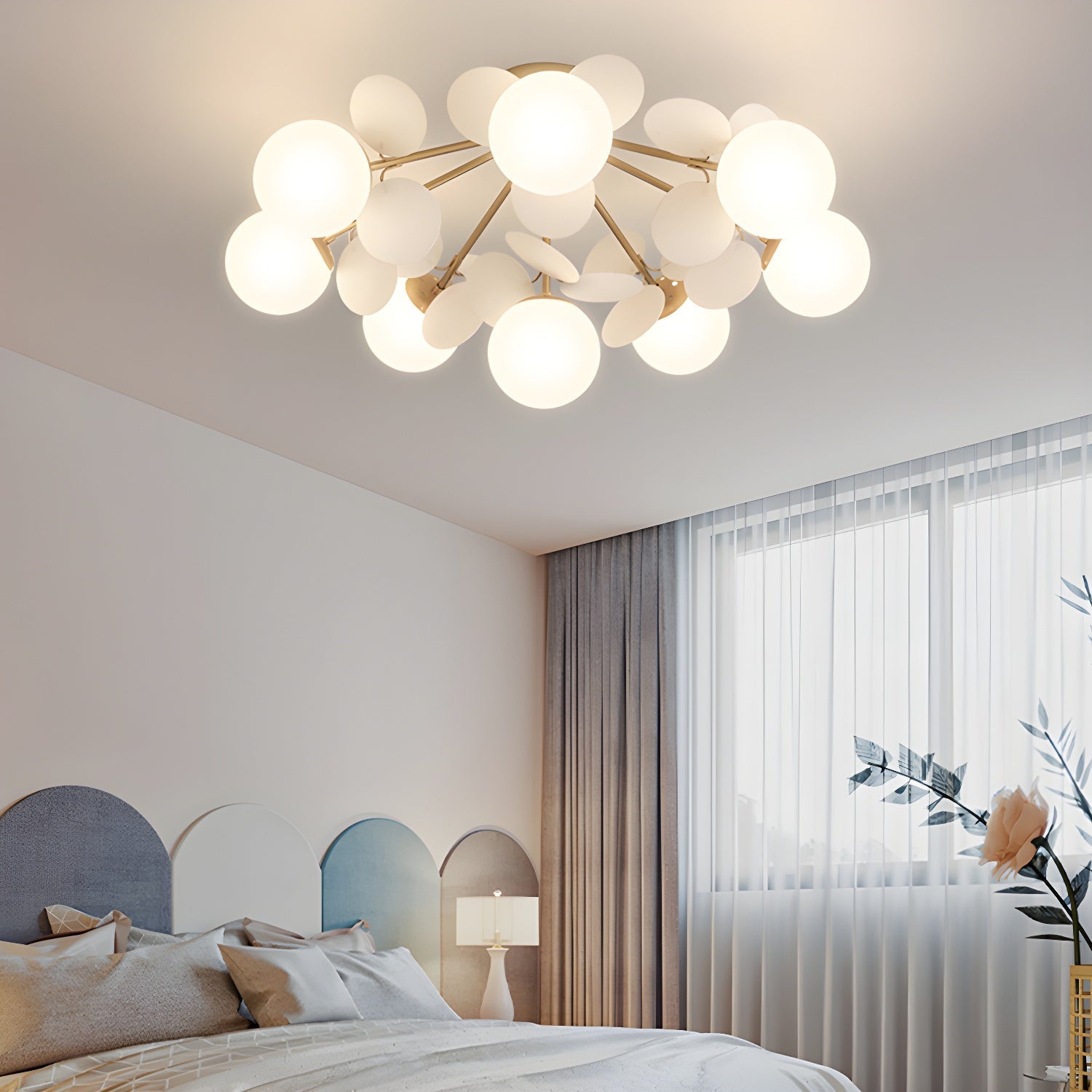 Ronde Plafondlamp met Acryl Bladeren – Macaron Pastelkleuren – 1, 4, 6 of 8 Lichtpunten – G9 Fitting – Scandinavisch Design voor Kinderkamer, Woonkamer en Kantoor | Sansoti