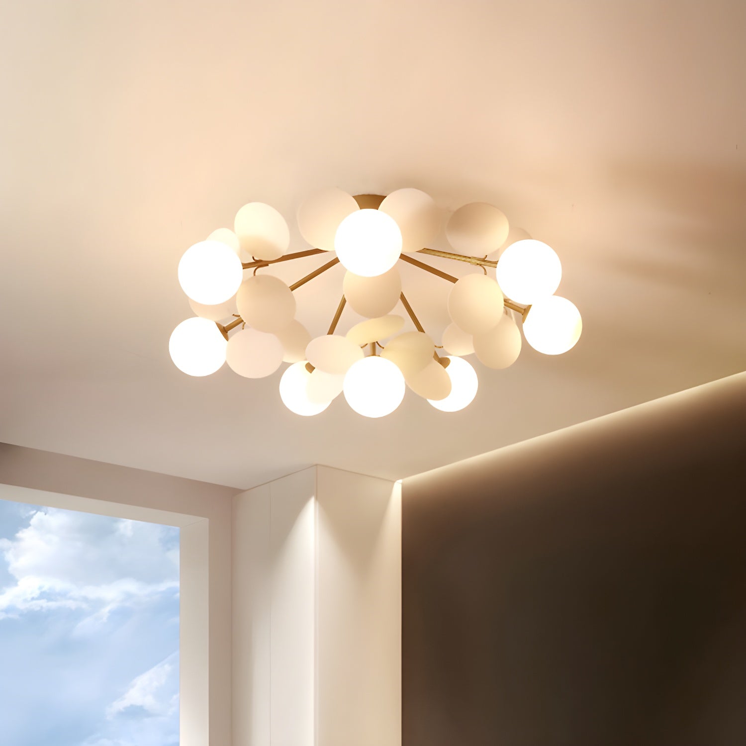 Ronde Plafondlamp met Acryl Bladeren – Macaron Pastelkleuren – 1, 4, 6 of 8 Lichtpunten – G9 Fitting – Scandinavisch Design voor Kinderkamer, Woonkamer en Kantoor | Sansoti