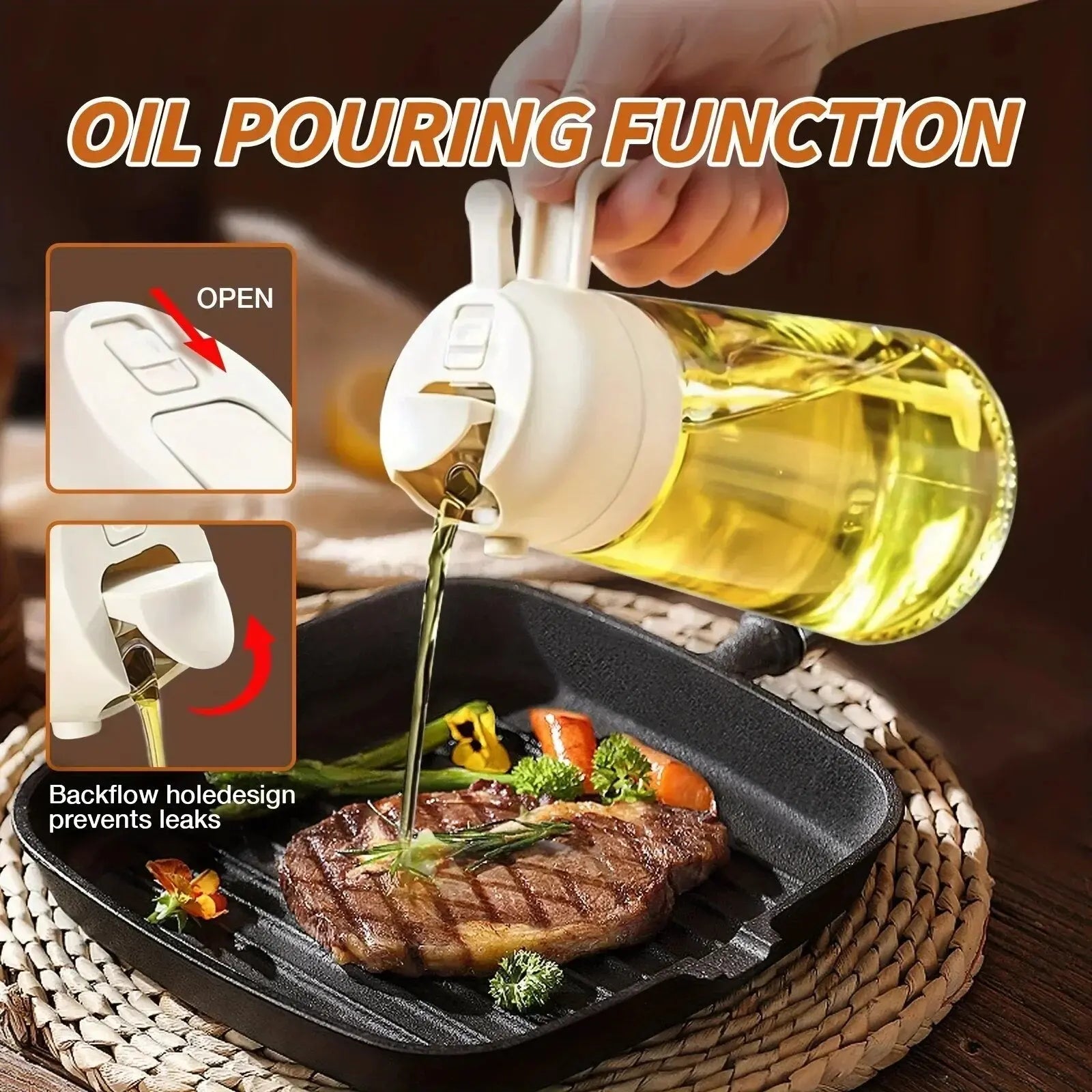 Ölsprüher Spender 2-in-1 Sprühen und Ausgießen Glas 470ml Küche Kochen BBQ | Restfield