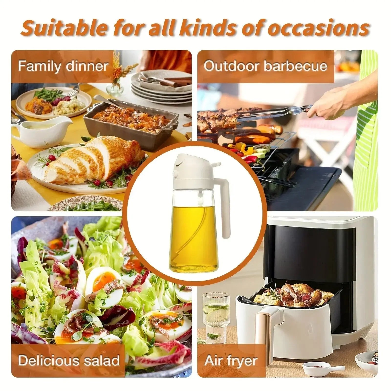 Ölsprüher Spender 2-in-1 Sprühen und Ausgießen Glas 470ml Küche Kochen BBQ | Restfield