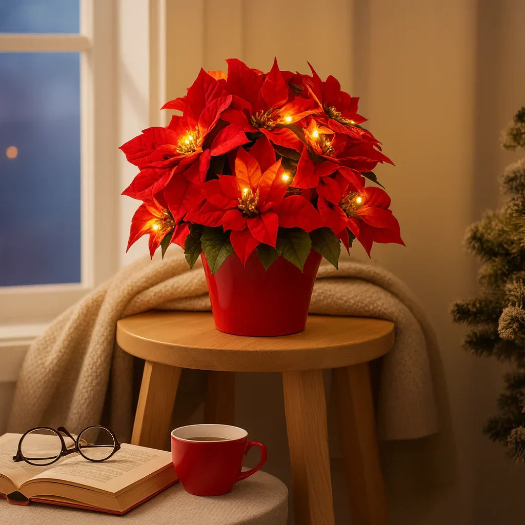 LED Bloesemverlichting Warmwit Kunstplant Tafellamp met Decoratieve Rode Bloemen 30cm | Sansoti