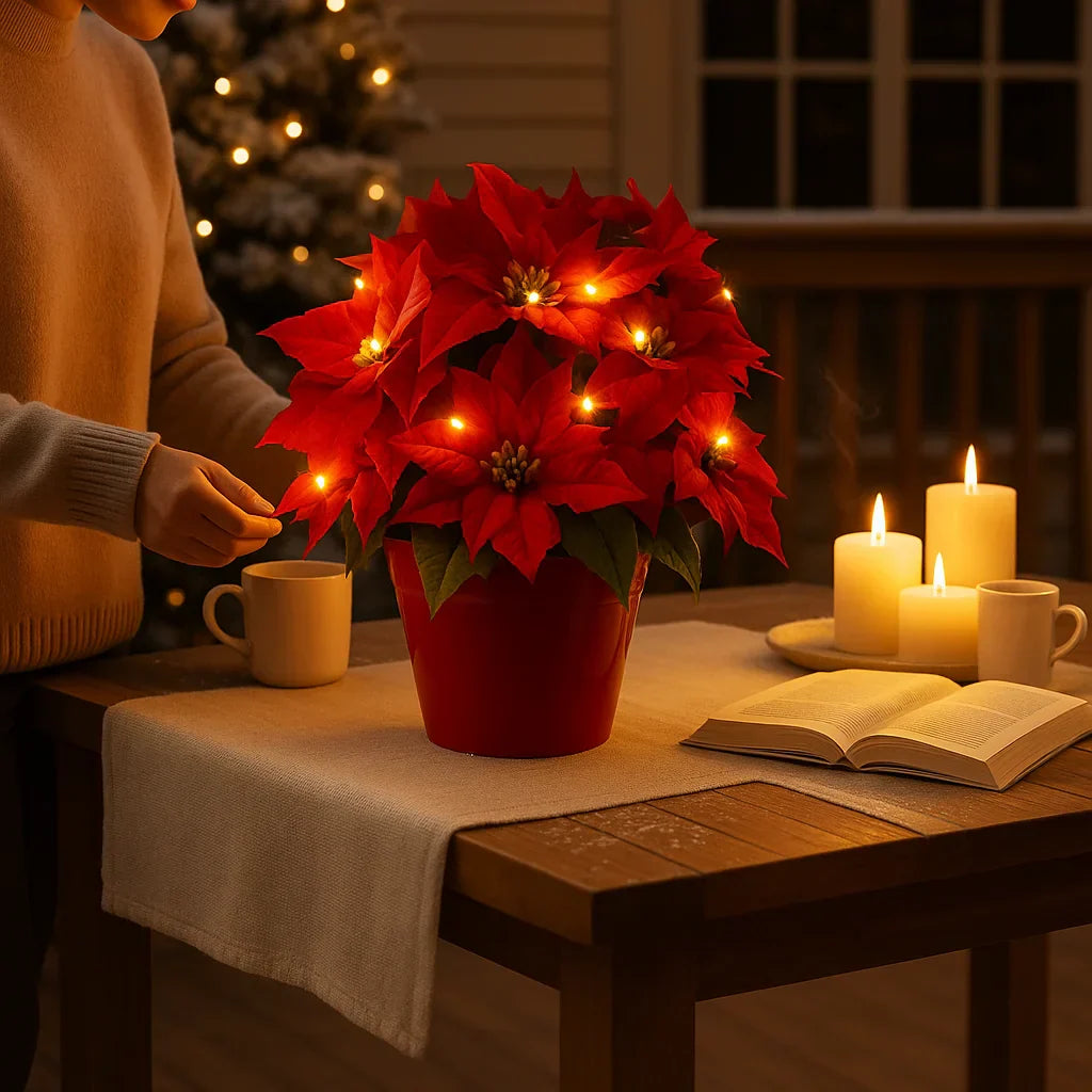 LED Bloesemverlichting Warmwit Kunstplant Tafellamp met Decoratieve Rode Bloemen 30cm | Sansoti
