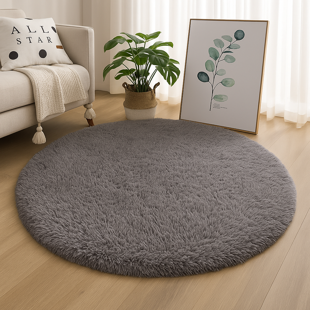Rond Vloerkleed Velvet Neutrale Tinten Meerdere Maten Woonkamer Slaapkamer | Sansoti
