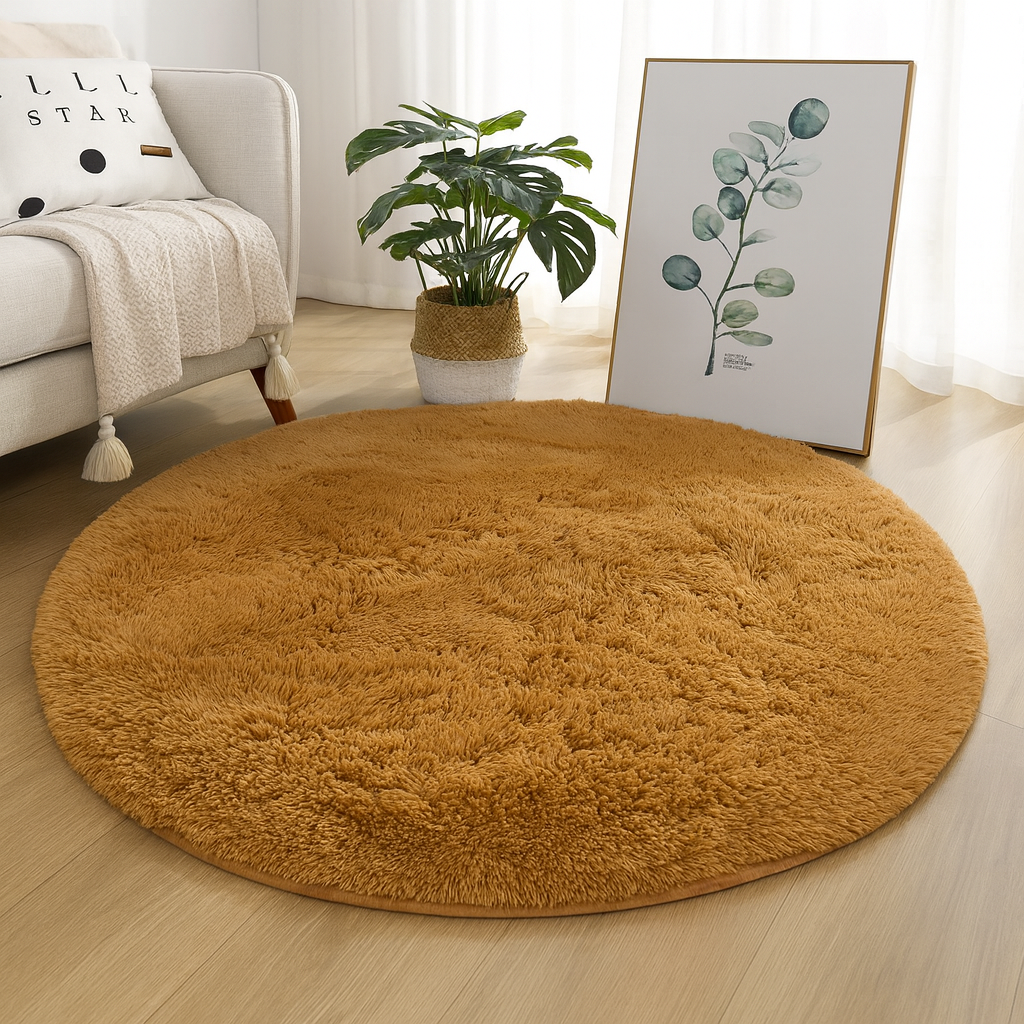 Rond Vloerkleed Velvet Neutrale Tinten Meerdere Maten Woonkamer Slaapkamer | Sansoti