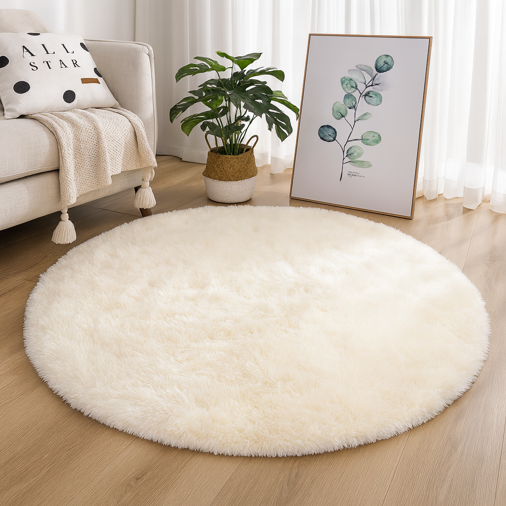 Rond Vloerkleed Velvet Neutrale Tinten Meerdere Maten Woonkamer Slaapkamer | Sansoti