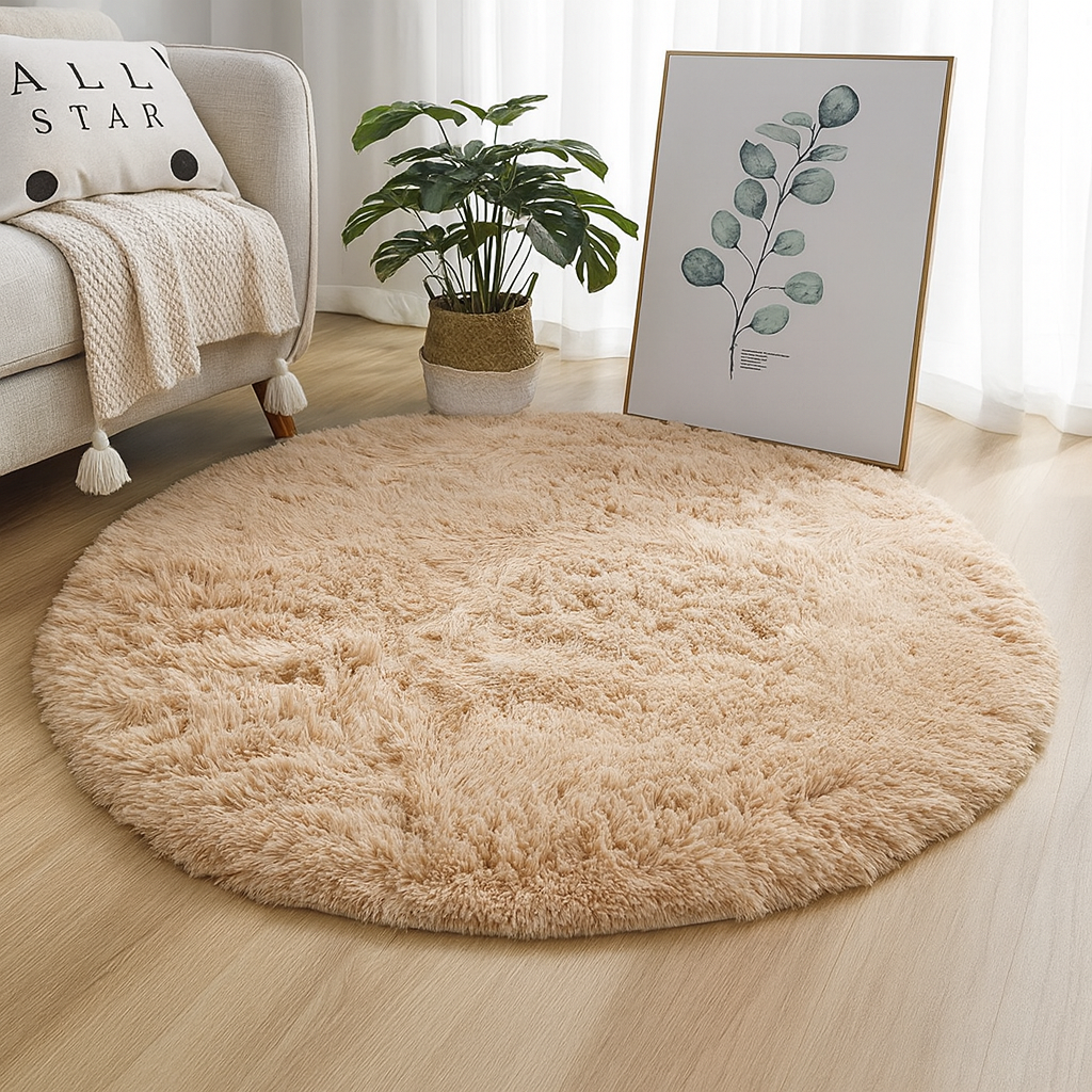 Rond Vloerkleed Velvet Neutrale Tinten Meerdere Maten Woonkamer Slaapkamer | Sansoti