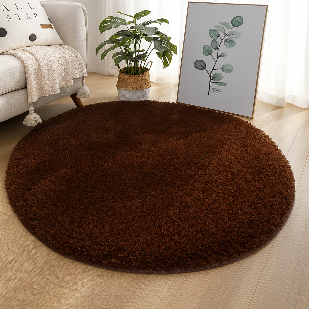 Rond Vloerkleed Velvet Neutrale Tinten Meerdere Maten Woonkamer Slaapkamer | Sansoti