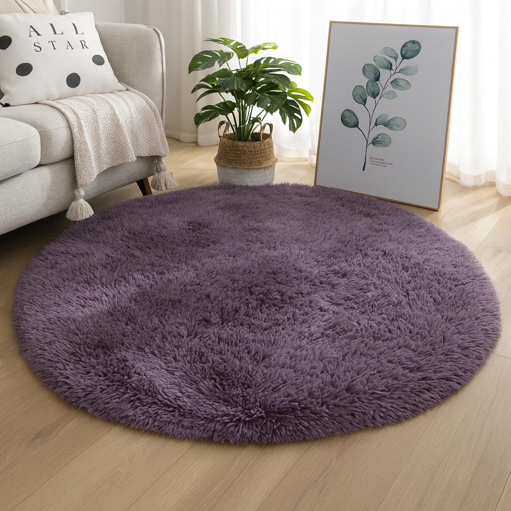 Rond Vloerkleed Velvet Neutrale Tinten Meerdere Maten Woonkamer Slaapkamer | Sansoti