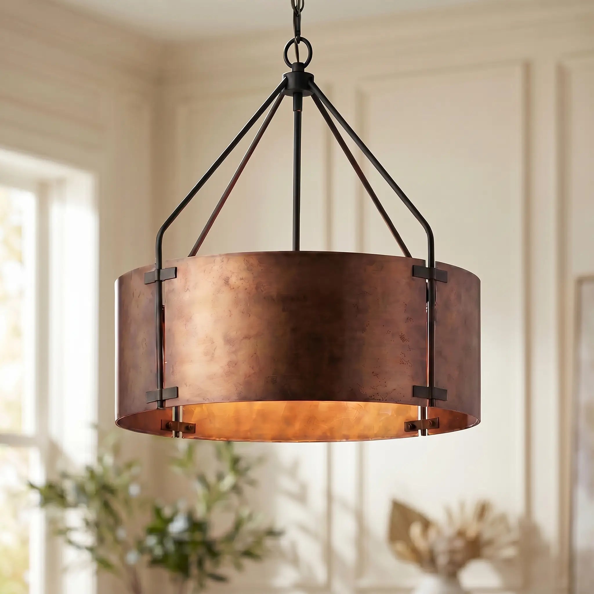 Industriële Hanglamp Trommel Roest Brons Metalen Kap 4 Lichtpunten Vintage Design Keukeneiland Eettafel Eetkamer | Sansoti