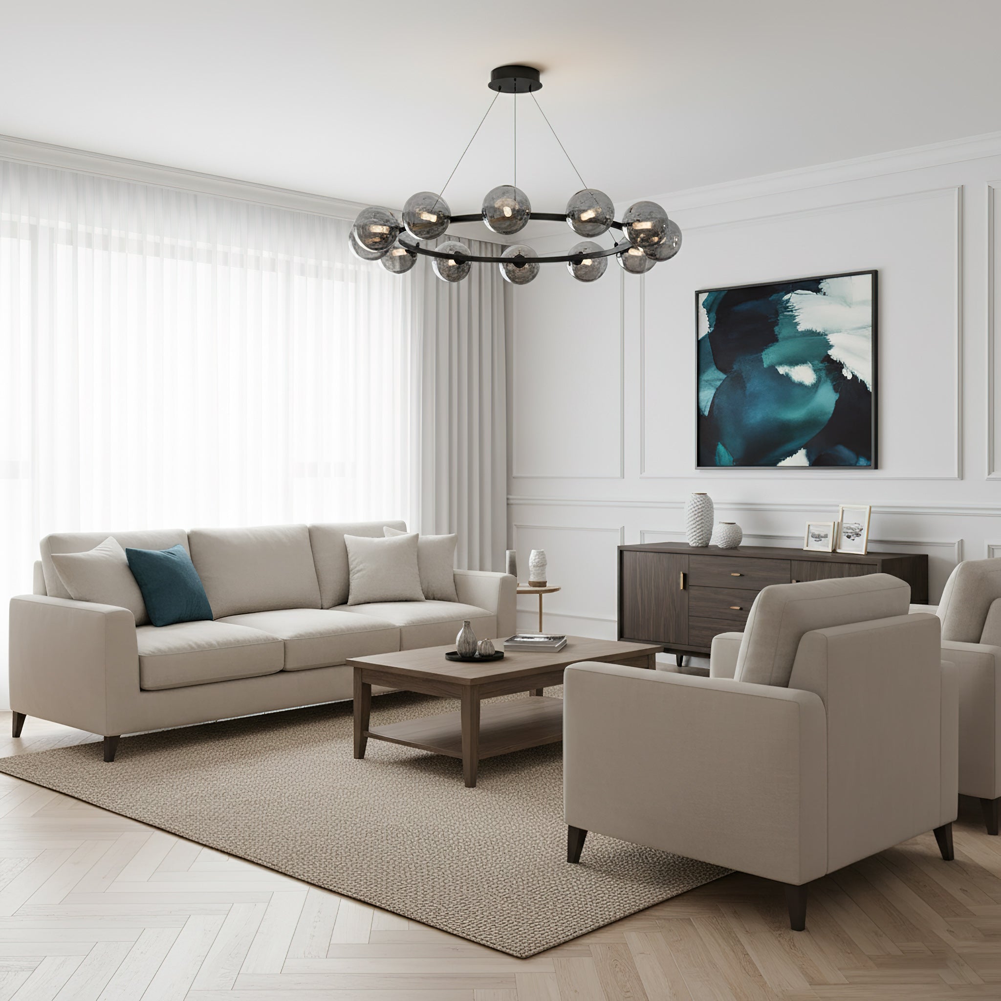 Moderne Kroonluchter met Glazen Kappen – Stijlvol Metalen Design voor Eetkamer Woonkamer Slaapkamer Restaurant | Sansoti