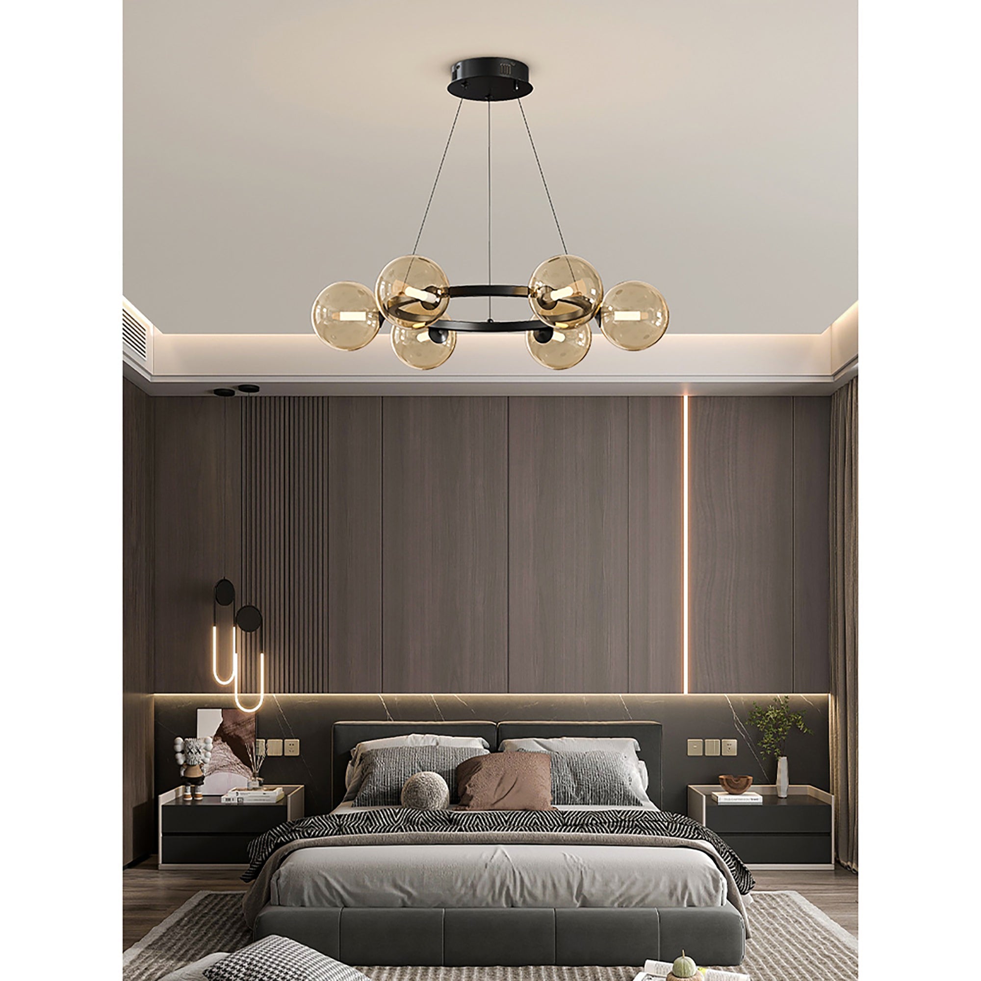 Moderne Kroonluchter met Glazen Kappen – Stijlvol Metalen Design voor Eetkamer Woonkamer Slaapkamer Restaurant | Sansoti