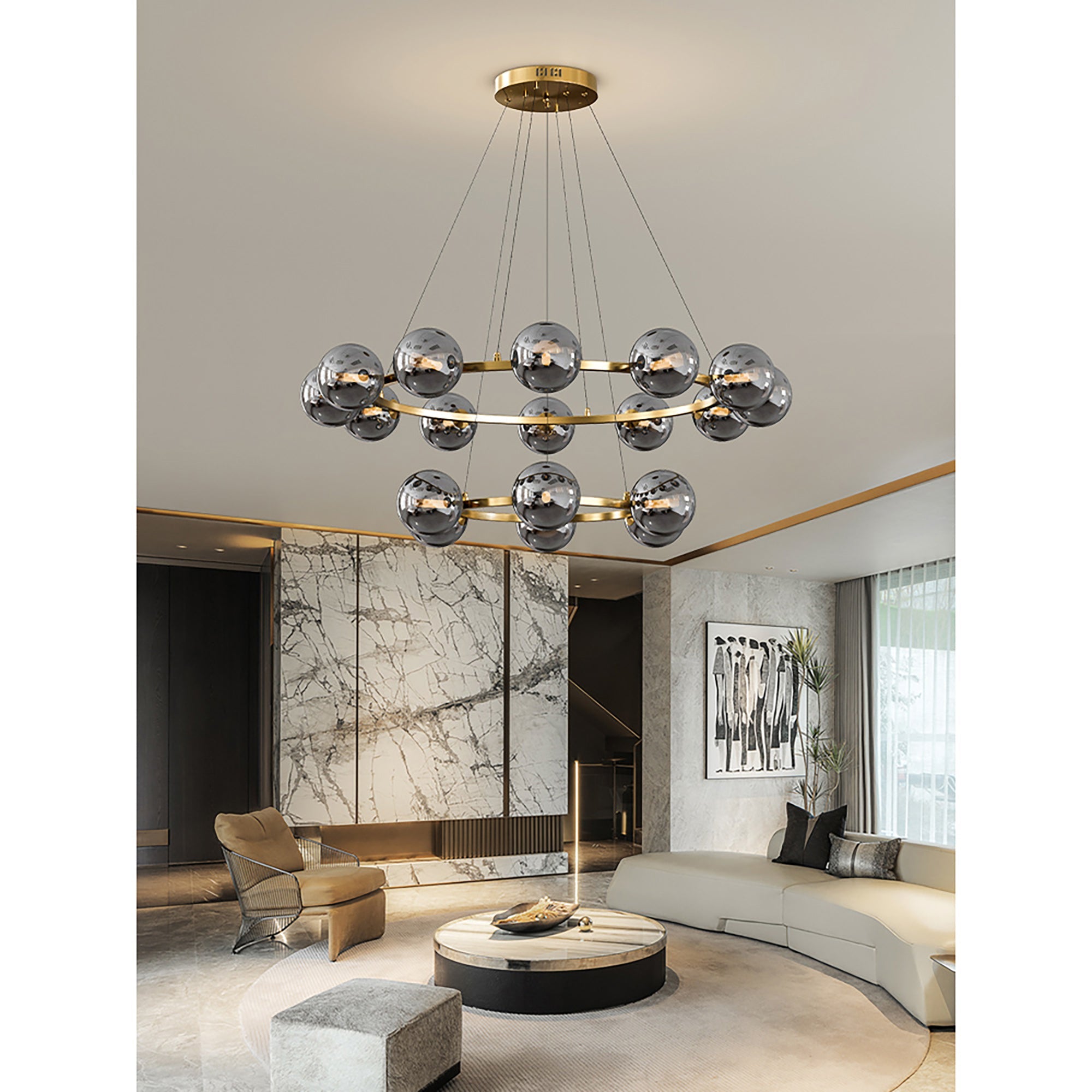 Moderne Kroonluchter met Glazen Kappen – Stijlvol Metalen Design voor Eetkamer Woonkamer Slaapkamer Restaurant | Sansoti