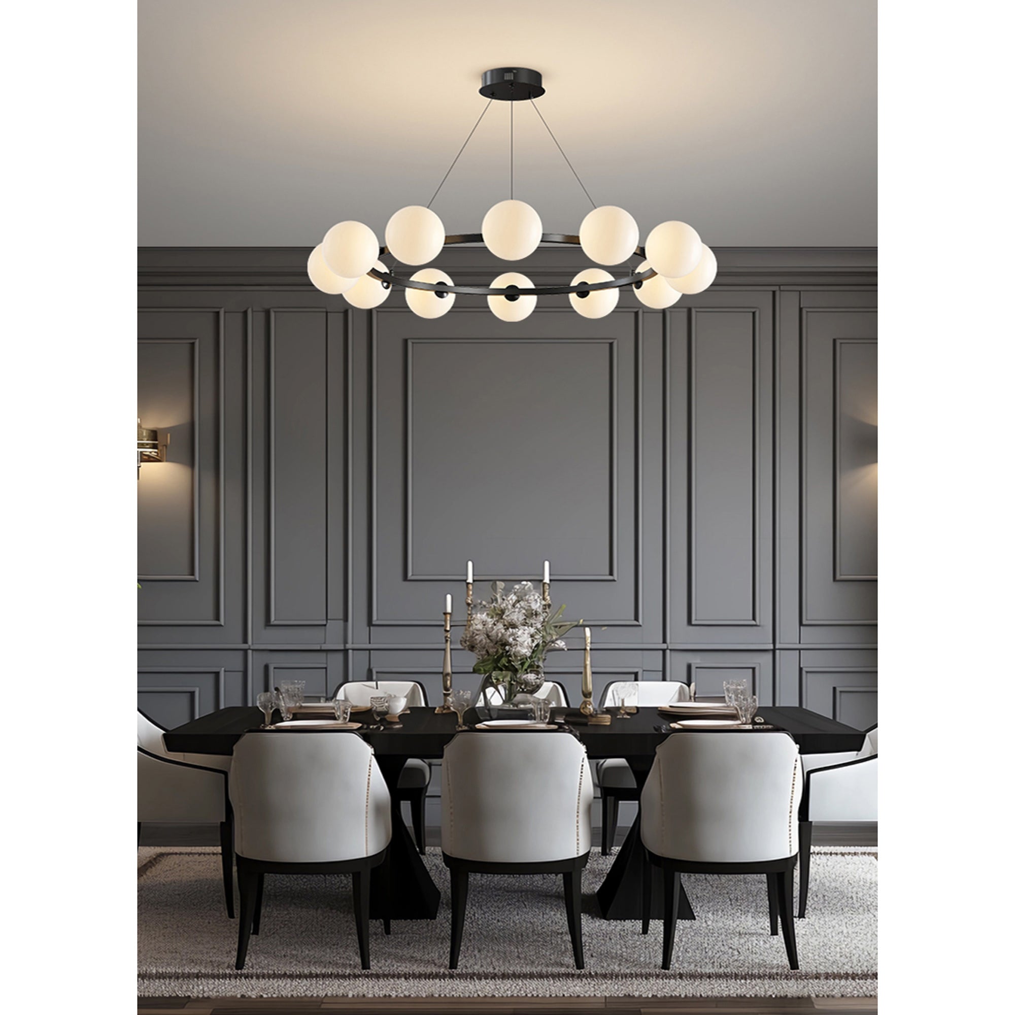 Moderne Kroonluchter met Glazen Kappen – Stijlvol Metalen Design voor Eetkamer Woonkamer Slaapkamer Restaurant | Sansoti