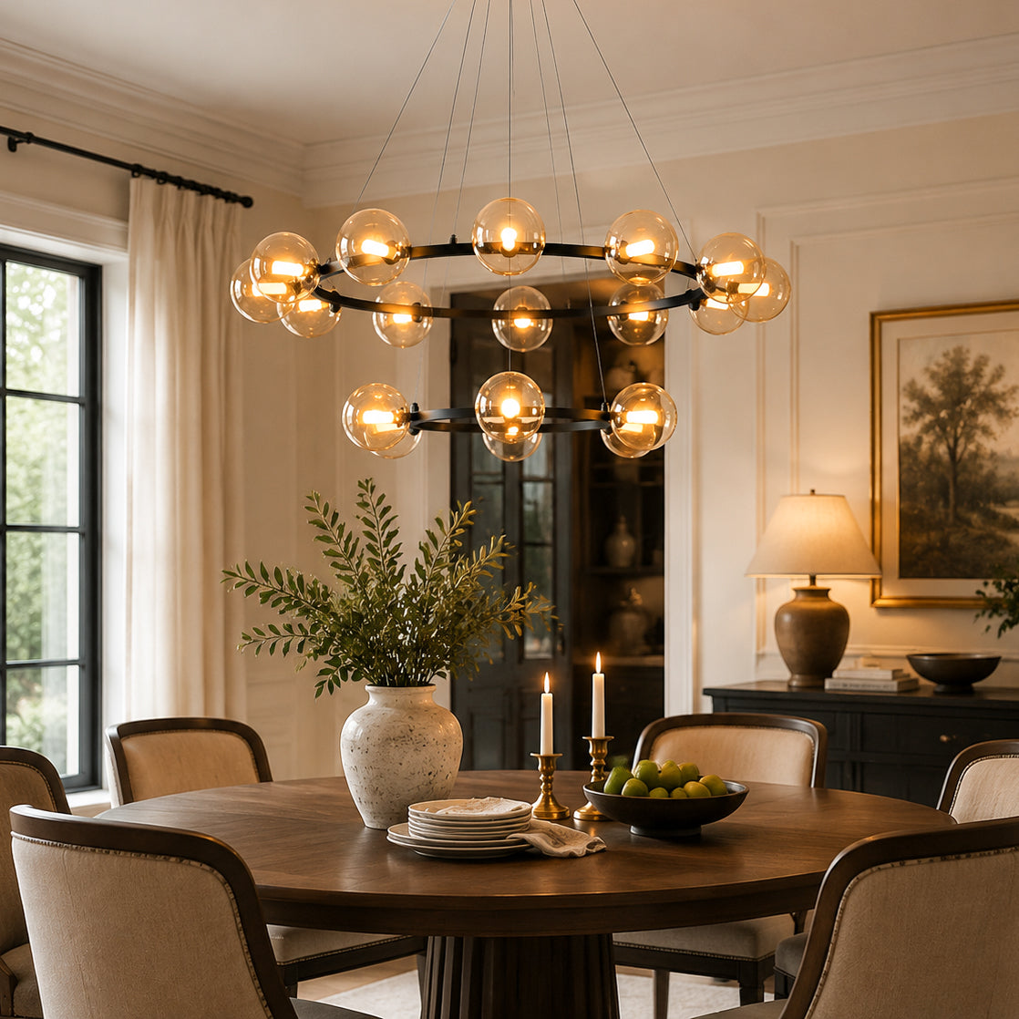 Moderne Kroonluchter met Glazen Kappen – Stijlvol Metalen Design voor Eetkamer Woonkamer Slaapkamer Restaurant | Sansoti