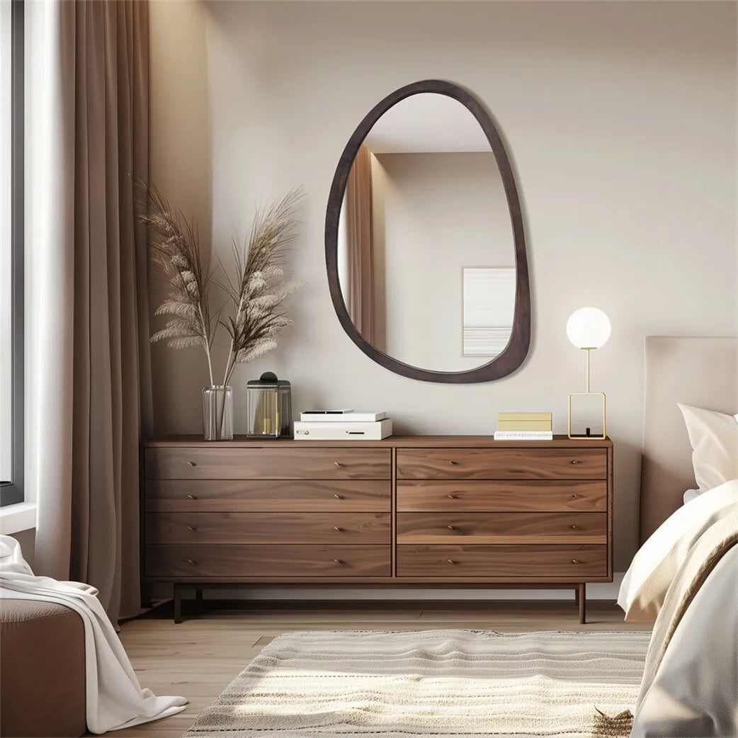 Restfield | Japandi Organischer Holz-Wandspiegel | Dekorativer Spiegel für Wohnzimmer, Schlafzimmer & Flur