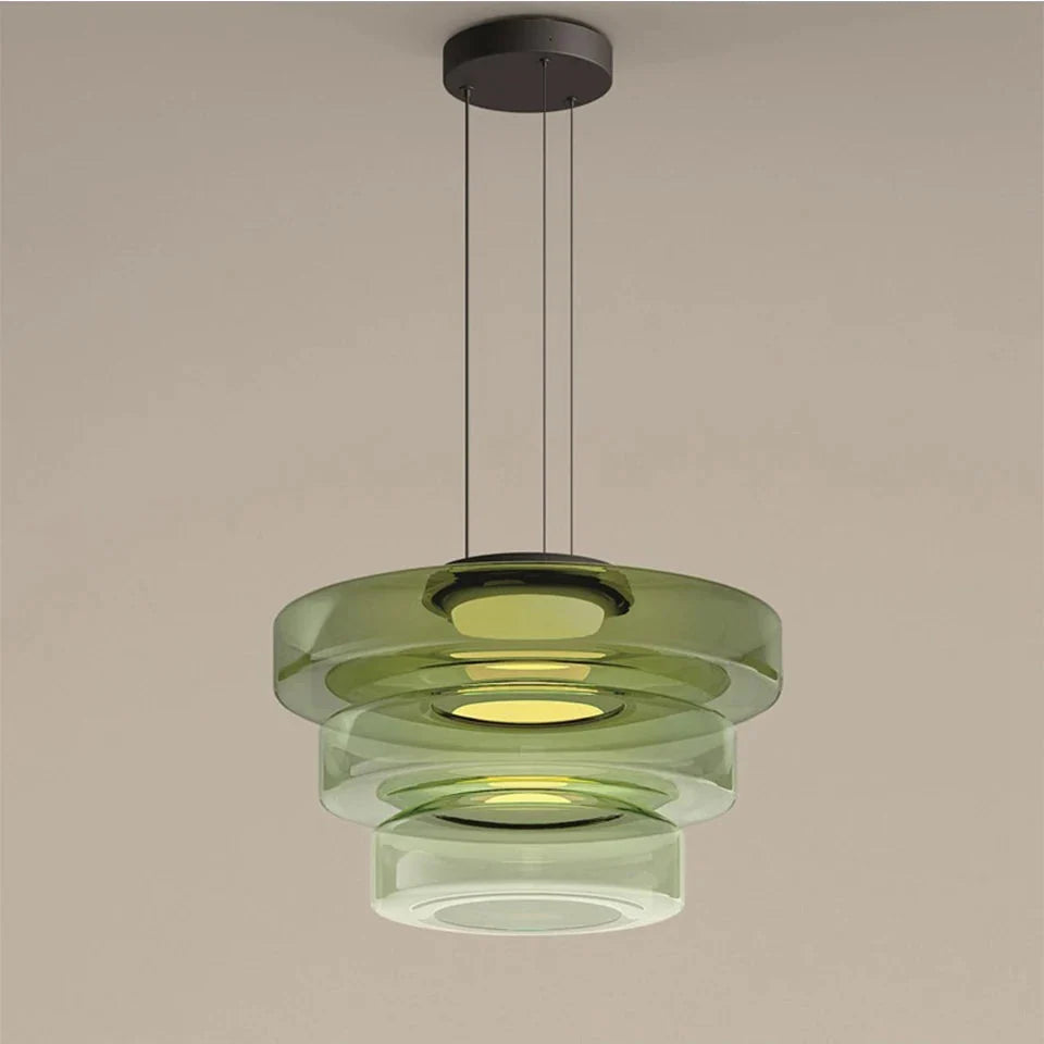 Glazen Hanglamp Gelaagd Scandinavisch Design Transparant Rookgrijs Amber Groen Verstelbaar Eettafel Woonkamer | Sansoti