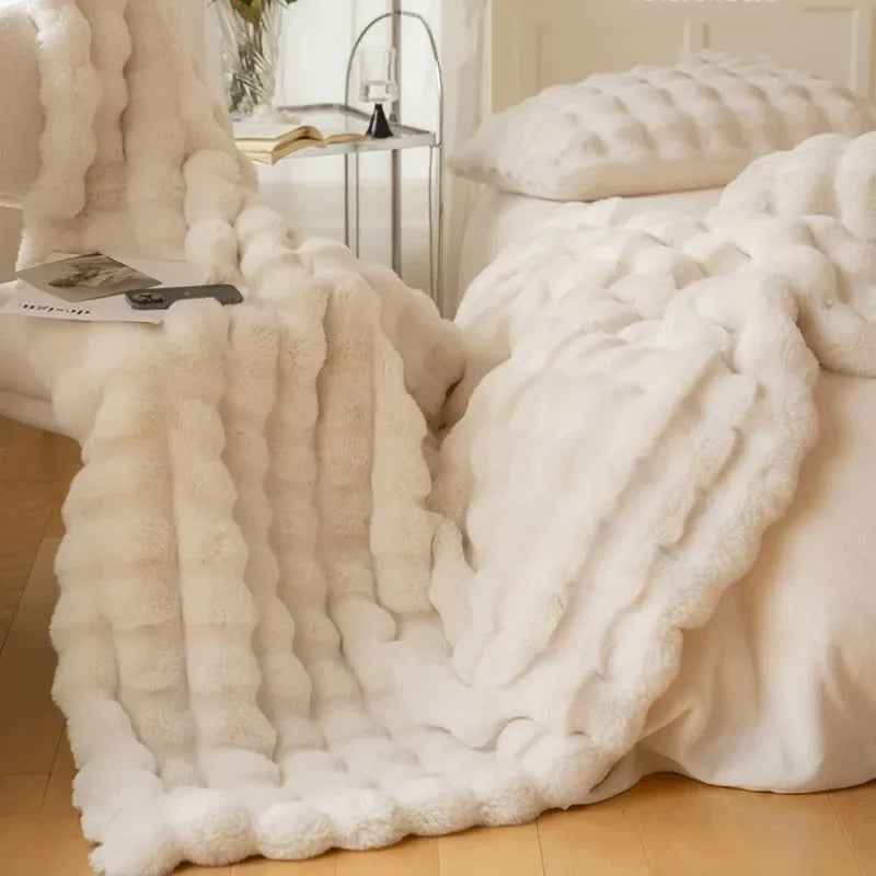 Double-Sided Faux Fur Throw 100% Polyester Winter Blanket Warm Soft Bed Sofa Decorative 4 Colors | Sansoti