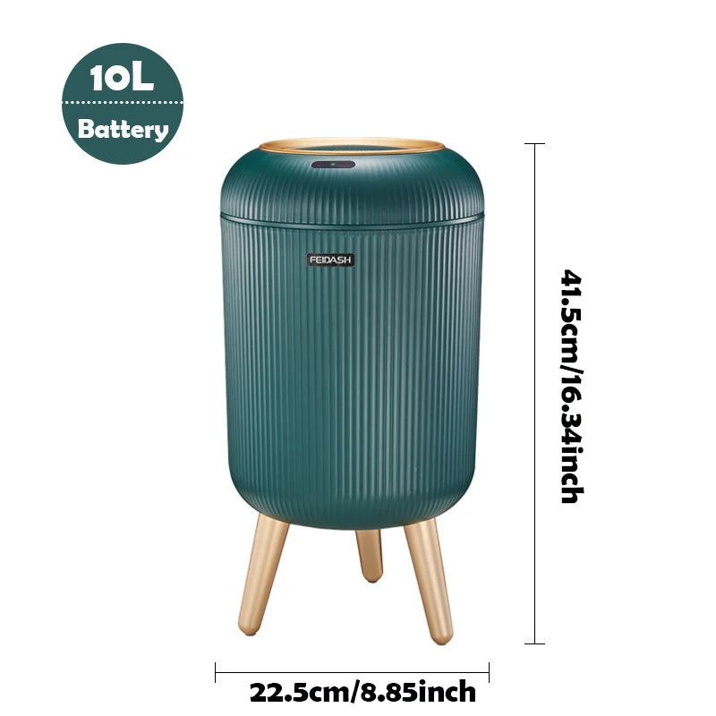 Prullenbak Sensor Automatisch 10L Wit Groen Zwart Houten Poten Woonkamer Badkamer 0,3s Infrarood Deksel Slimme Vuilnisbak Keuken | Sansoti