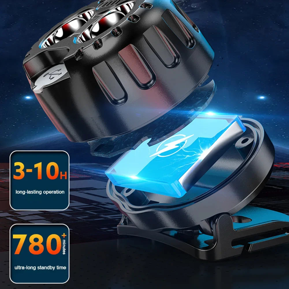 Lampe frontale rechargeable avec capteur de mouvement, 250 lumens, étanche aux éclaboussures IPX4, noire, pour la course à pied et le cyclisme en plein air | Sansoti