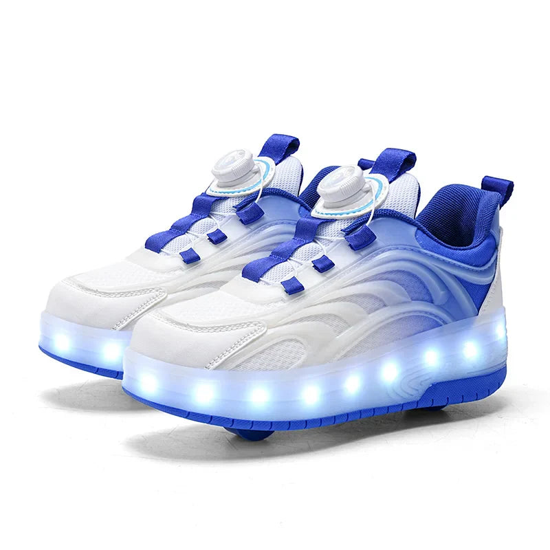 LED rolschaats schoenen USB oplaadbaar roze blauw kindersneakers met wielen lichtgevende skates voor buiten jongens meisjes | Sansoti