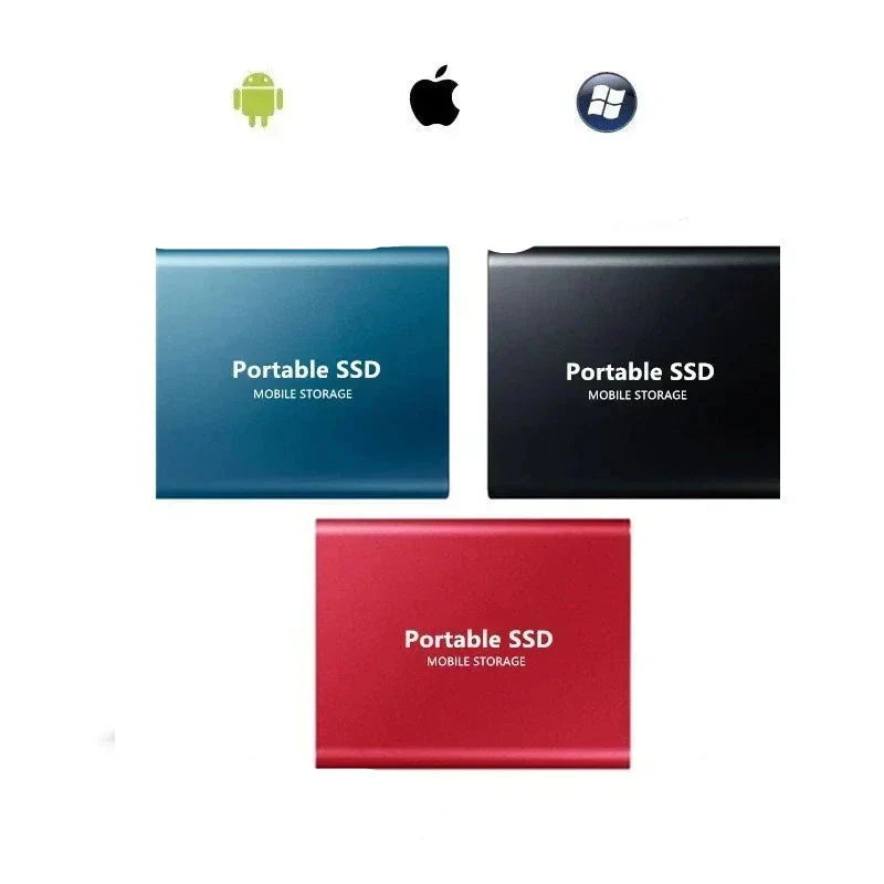 Draagbare SSD Externe Schijf 128GB met USB-C Snelle Datatransfer en Compact Design - Beschikbaar in Zwart, Blauw en Rood | Sansoti