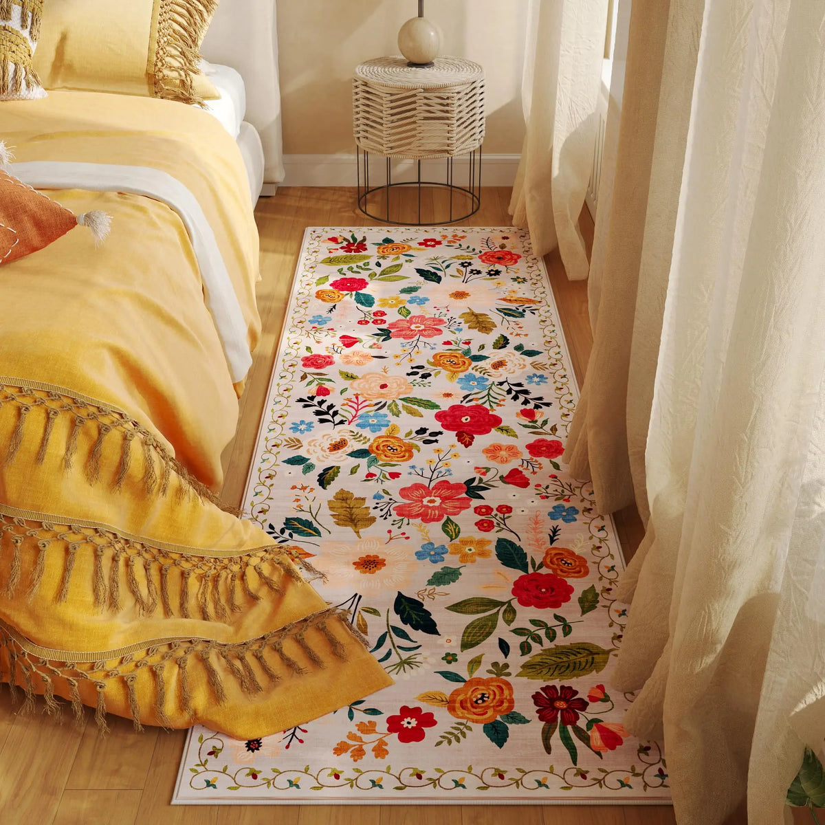 Tapis de couloir antidérapant à motif floral, en polyester, lavable, avec dessous en caoutchouc, pour couloir, cuisine, entrée et salon, décoratif | Sansoti