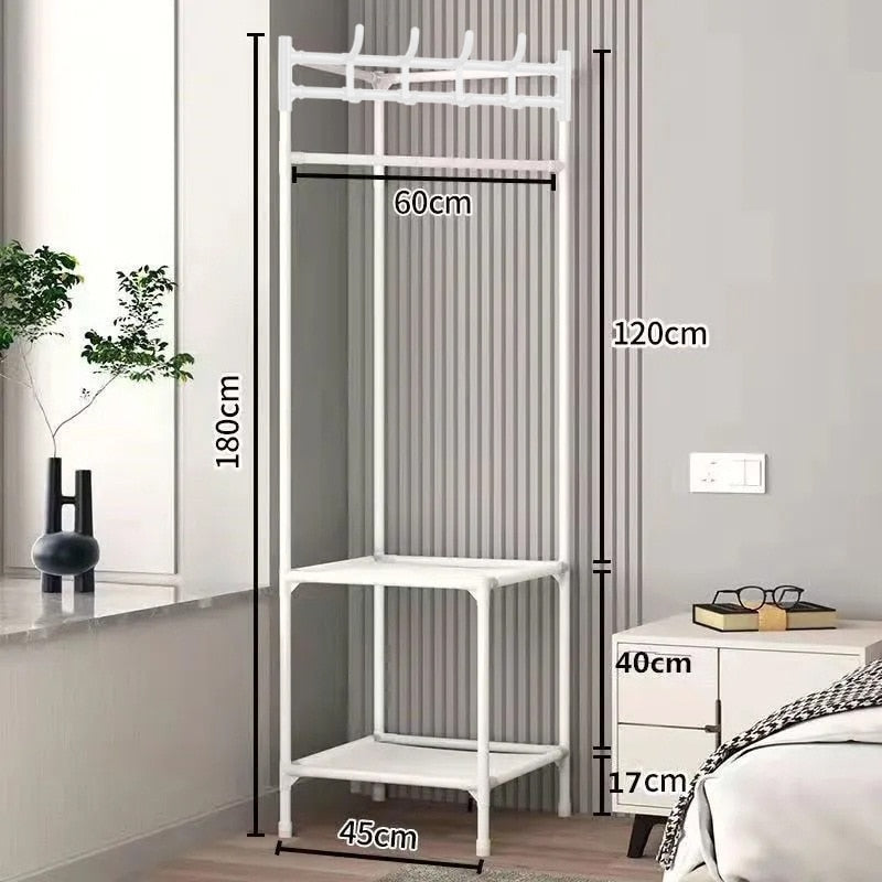 Penderie d’angle en métal 180cm, portant moderne au design contemporain pour l’entrée et la chambre, système de rangement, patère et portant mural | Sansoti