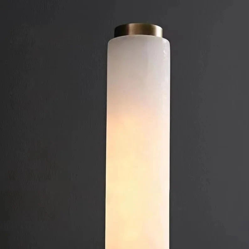 Applique murale cylindrique en marbre albâtre moderne noir et or LED 48cm pour hall, chambre et salon - éclairage d’ambiance | Sansoti