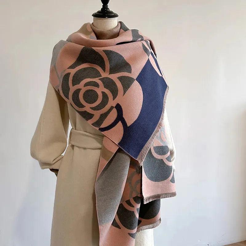 Écharpe réversible en cachemire à motif floral 185x65cm Accessoire d'hiver Wrap élégant Châle enveloppant luxueux pour femme et homme | Sansoti