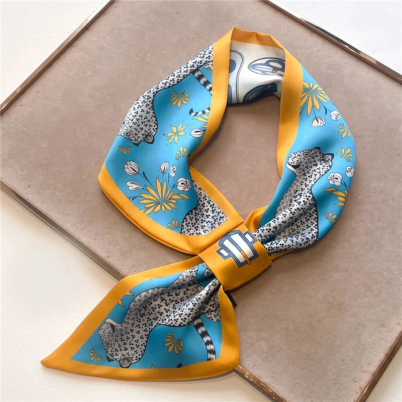 Satin Scarf with Animal Print 76x13cm Versatile Neck Ribbon Accessory for Everyday and Festive Use | Sansoti