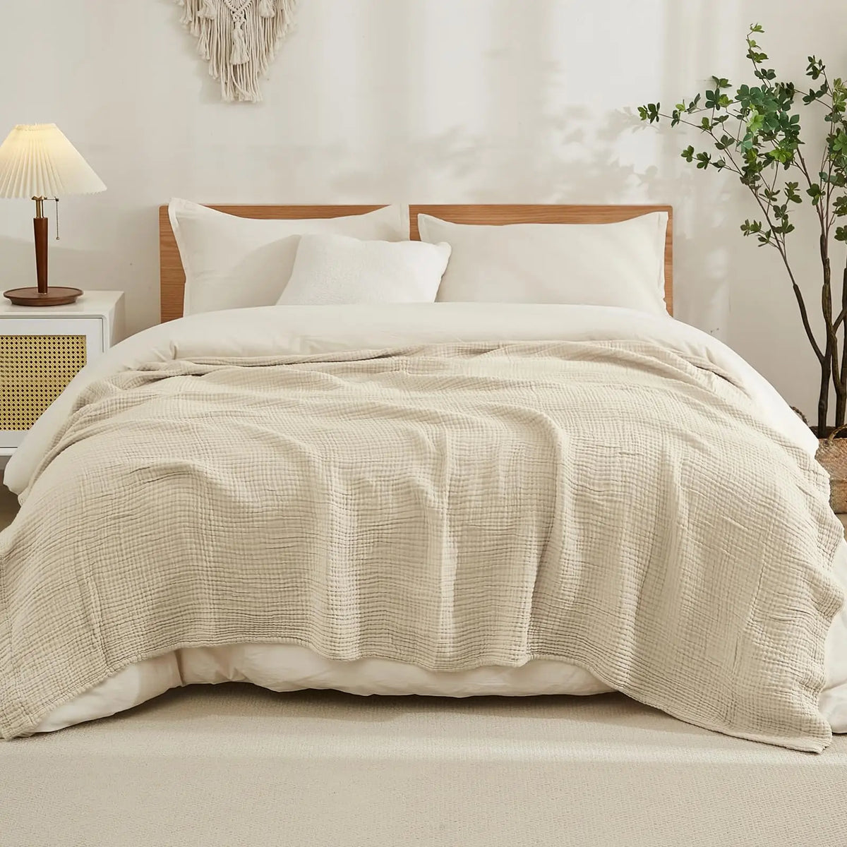 Musselin-Karodecke aus sechs Lagen Baumwolle, weich und atmungsaktiv, 198x229cm, für Bett und Sofa im Wohnzimmer, ganzjähriger Komfort und Wärme | Sansoti
