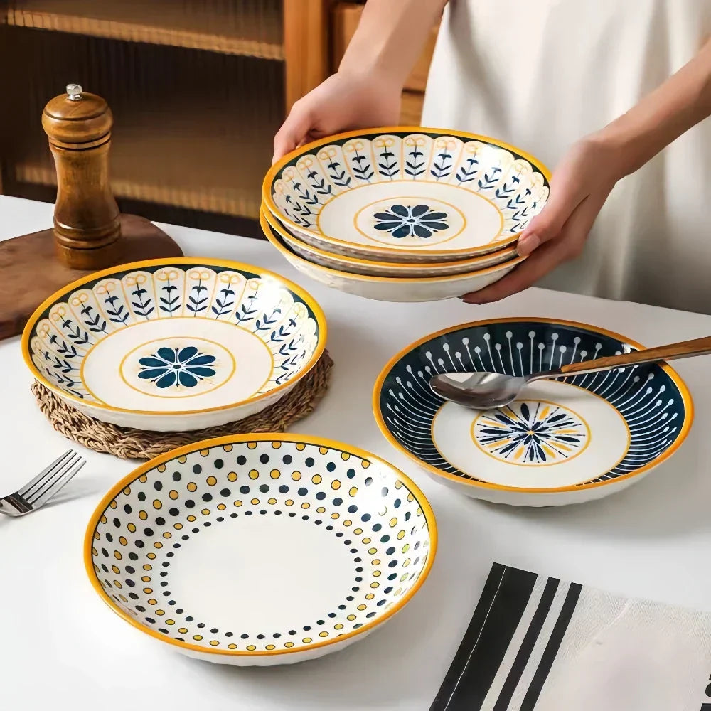 Teller-Set 4-teilig Porzellan Handbemalt Toskanisch Blau Gold 20cm | Restfield